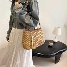 Woven Straw Tote Bag with Braided Strap and Tassel Shoulder Bags