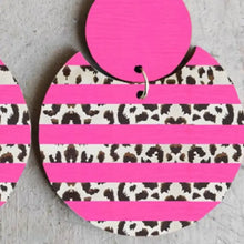 Xylem Leopard dangle earrings in pink and leopard print stripes