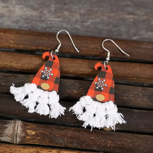 Xylem Pointed Hat Tassel Earrings with red black plaid hats and white soft cloth beards