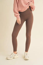 Yelete full size fleece lined high-waisted leggings in brown with pink top