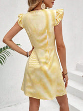 Yellow and White Striped Button-Down Ruffled Dress