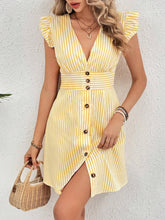 Yellow and White Striped Button-Down Ruffled Dress Canary Yellow