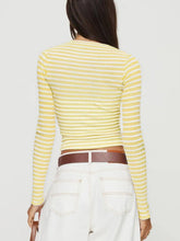 Yellow and White Striped Long Sleeve Women's Top