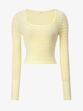Yellow and White Striped Long Sleeve Women's Top