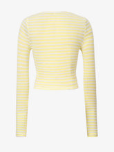Yellow and White Striped Long Sleeve Women's Top