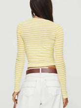Yellow and White Striped Long Sleeve Women's Top Woman T Shirts