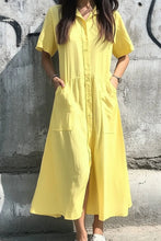 Yellow Button Down Midi Dress with Pockets Canary Yellow
