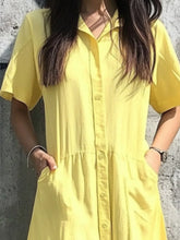 Yellow Button Down Midi Dress with Pockets