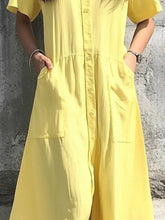 Yellow Button Down Midi Dress with Pockets
