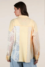 Yellow ribbed knit lace patchwork shacket with pastel blouse details