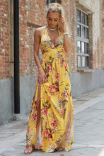 Yellow Floral Halter Maxi Dress Evening Dresses