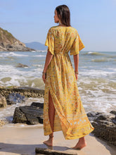 Yellow Floral Print Viscose Maxi Dress