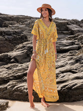 Yellow Floral Print Viscose Maxi Dress Gold