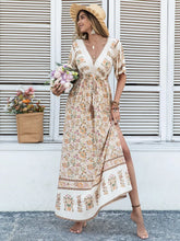 Yellow Floral Print Viscose Maxi Dress Khaki