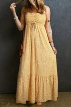 Yellow floral printed square neck smocked maxi dress