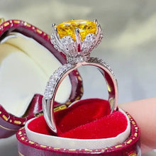 18-karat gold sterling silver ring with cushion-cut yellow diamond