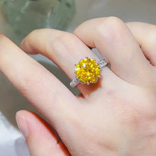 Sparkling yellow 1 carat moissanite sterling silver ring in velvet box