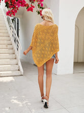 Yellow Knit Poncho Swimwear Cover for Women Acrylic Cotton Blend