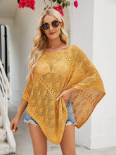 Yellow Knit Poncho Swimwear Cover for Women Acrylic Cotton Blend Mustard