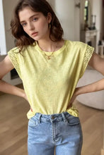 Yellow Lace Sleeve Women’s T-Shirt Light Yellow Woman T Shirts