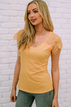 Yellow Lace Trim Semi-Sheer Top for Women Tangerine