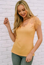 Yellow lace trim semi-sheer top with relaxed fit and soft fabric