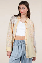 Yellow Ribbed Knit Lace Patchwork Shacket for Women