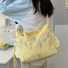 Yellow Shoulder Bag with Colorful Vertical Stripes Nylon Medium