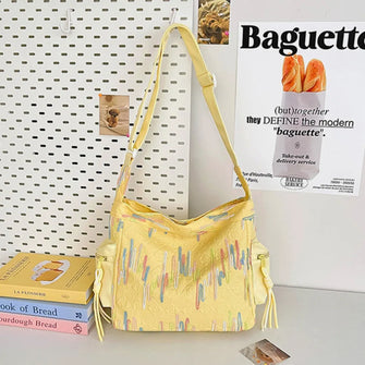 Yellow Shoulder Bag with Colorful Vertical Stripes Nylon Medium Light Yellow One Size