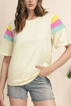 Yellow T Shirt with Color Block Stitched Sleeve for Women Cream