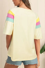 Yellow T Shirt with Color Block Stitched Sleeve for Women Woman T Shirts
