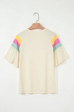 Yellow T Shirt with Color Block Stitched Sleeve for Women Woman T Shirts