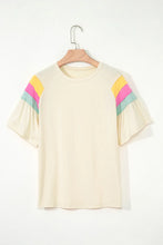 Yellow T Shirt with Color Block Stitched Sleeve for Women