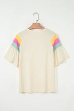 Yellow T Shirt with Color Block Stitched Sleeve for Women