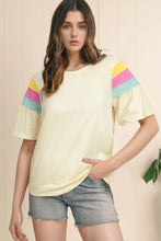 Yellow T Shirt with Color Block Stitched Sleeve for Women