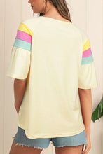 Yellow T Shirt with Color Block Stitched Sleeve for Women