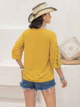 Yellow V Neck Blouse with Lace Sleeves in 100 Percent Viscose