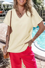 Yellow V-Neck Casual Top for Women Woman T Shirts