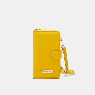 Yellow Vegan Leather Zip Wallet with Phone Case and Wrist Strap Mustard One Size