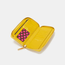 Yellow Vegan Leather Zip Wallet with Phone Case and Wrist Strap