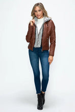 YMI Faux Layered Double-Zipper Jacket with Fuzzy Hood Woman Outerwear