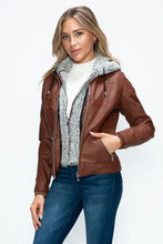YMI Faux Layered Double-Zipper Jacket with Fuzzy Hood Woman Outerwear