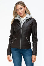 YMI Faux Layered Double-Zipper Jacket with Fuzzy Hood Woman Outerwear