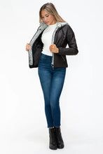 YMI Faux Layered Double-Zipper Jacket with Fuzzy Hood Woman Outerwear