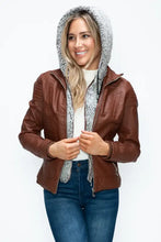 YMI Faux Layered Double-Zipper Jacket with Fuzzy Hood Woman Outerwear