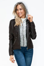 YMI Faux Layered Double-Zipper Jacket with Fuzzy Hood Woman Outerwear