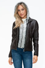 YMI Faux Layered Double-Zipper Jacket with Fuzzy Hood Woman Outerwear