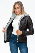 YMI Faux Layered Double-Zipper Jacket with Fuzzy Hood Woman Outerwear