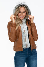 YMI Faux Layered Double-Zipper Jacket with Fuzzy Hood Woman Outerwear