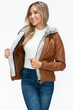 YMI Faux Layered Double-Zipper Jacket with Fuzzy Hood Woman Outerwear